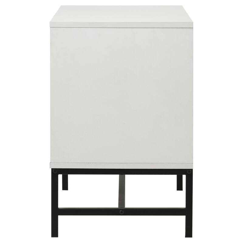 White 2-Drawer Nightstand with Black Accents and Sleek Silhouette