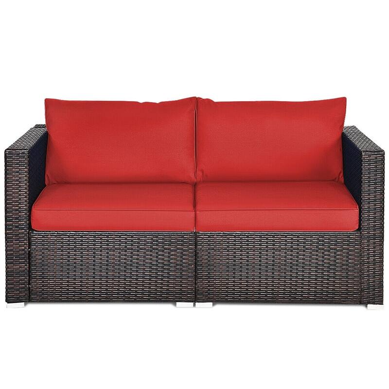 2PCS Patio Rattan Sectional Conversation Sofa Set - 29.5" x 29.5" x 25.5" (L x W x H)