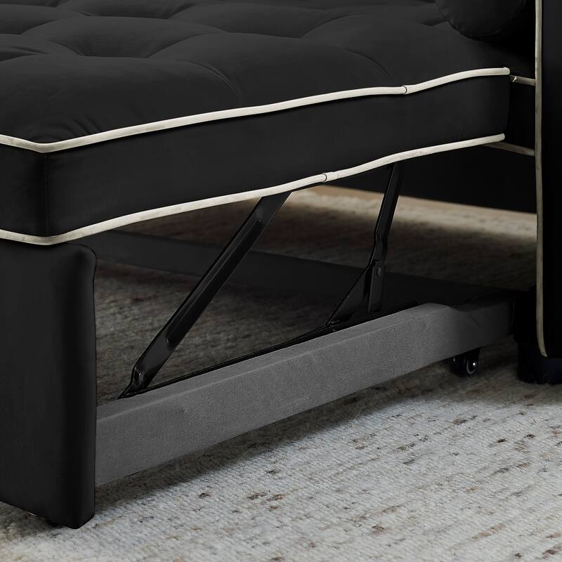 Velvet Sofa Bed with Adjustable Back and Storage Pockets, Multifunctional Sleeper Sofa