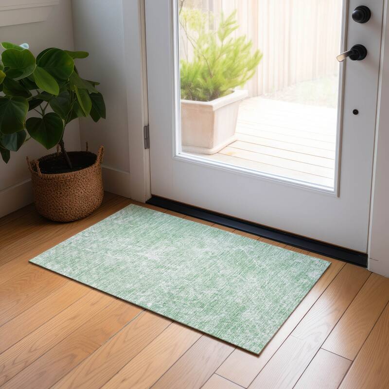 Machine Washable Indoor/ Outdoor Chantille Abstract Watercolor Rug - Mint - 1'8" x 2'6"
