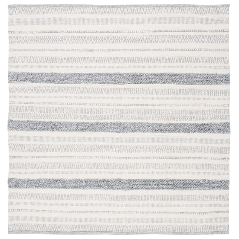 SAFAVIEH Handmade Striped Kilim Quiana Modern Cotton Rug - - 7' Square - Ivory/Grey