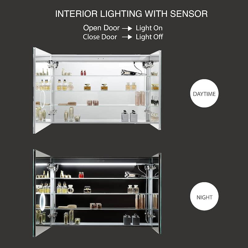 LED Medicine Cabinet with Amplified Mirror and Defogger