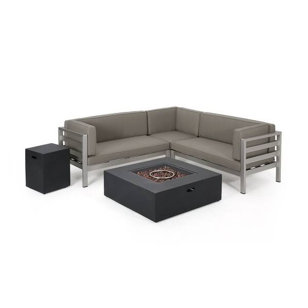 Shop Bel Aire Outdoor Modern 5 Seater V Shaped Sectional Sofa Set With Fire Pit And Tank Holder By Christopher Knight Home Overstock 30735454