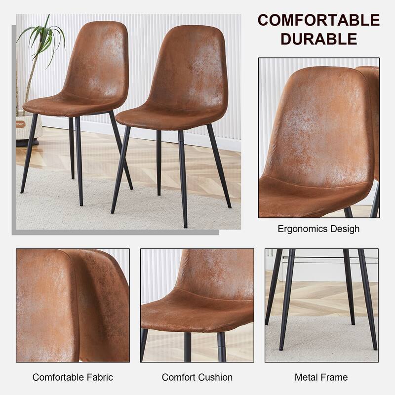 5-Piece Modern Medieval Dining Table Set with 4 Upholstered Chairs, Rustic Industrial Wood Dining Table for Dining Room