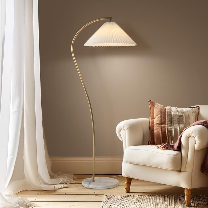 Brightech Athena LED Vintage Antiqued Brass Gold Midcentury Arc Super Bright Floor Lamp with Heavy Marble Base