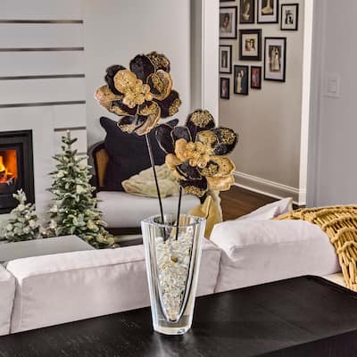 24" Iced With Jewel Encrusted Magnolia Stem