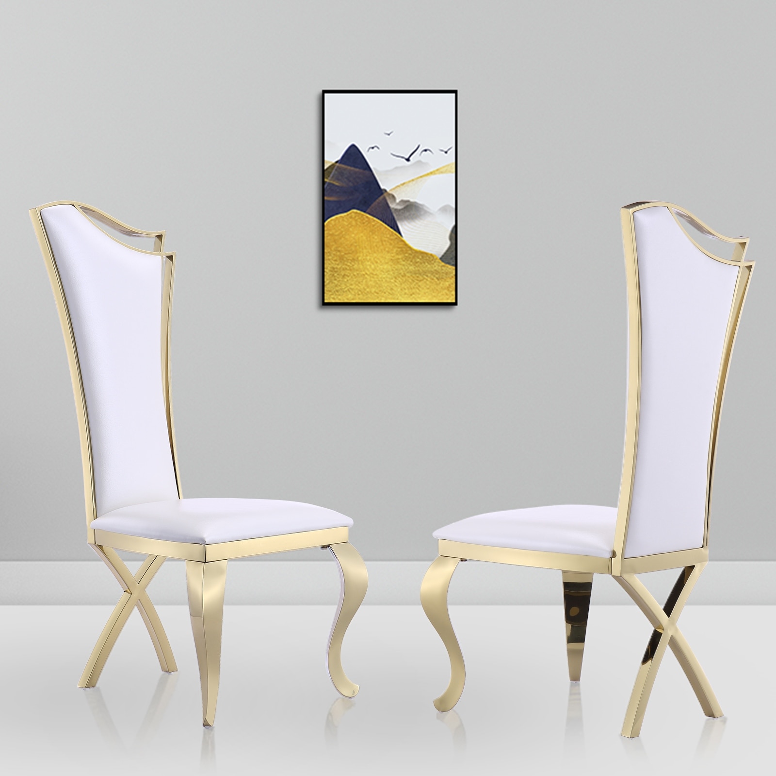 Luxury King Chairs Throne White PU Leather Dining Room Chair with Gold Polished Metal Legs Bed Bath Beyond 40119124
