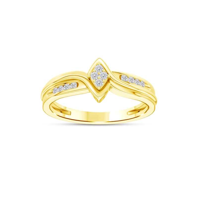 IGI Certified 1/10ct TDW Diamond Cluster Engagement Ring in 10K Yellow Gold for Women