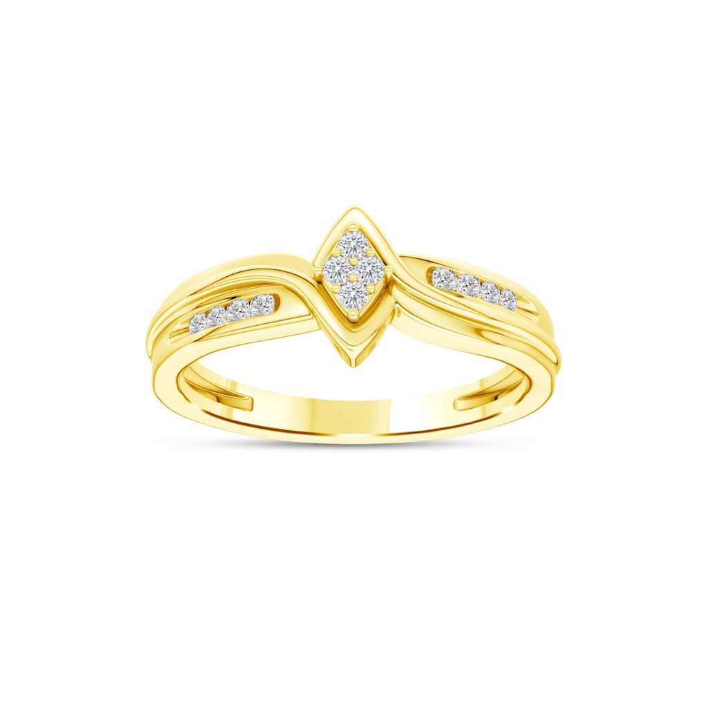 IGI Certified 1/10ct TDW Diamond Cluster Engagement Ring in 10K Yellow Gold for Women