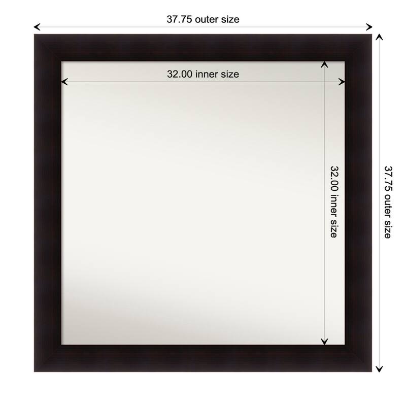 Portico Espresso Framed Non-Beveled Custom Wall Mirror, Bathroom Vanity Mirror - Outer Size: 37.75 x 37.75
