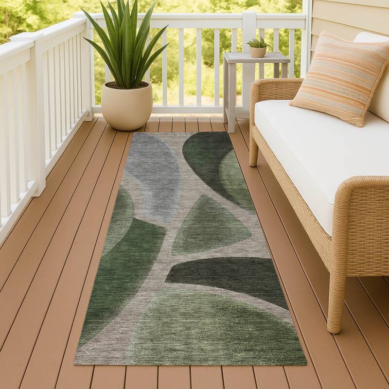 Machine Washable Indoor/ Outdoor Modern Hays Chantille Rug - Olive - 2'3" x 7'6"