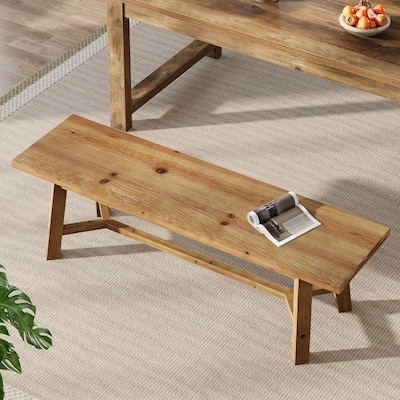 55'' Solid Wood Dining Bench, Farmhouse Long Bench for Kitchen Entryway