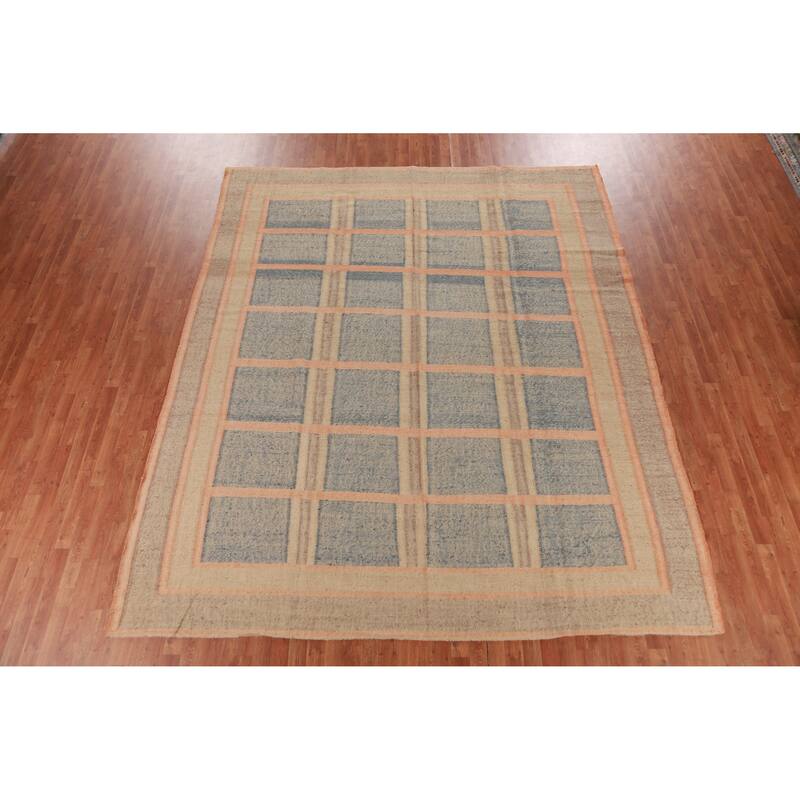 Hand Woven Oriental 100% Jute Carpet Southwestern Modern Navy Blue & Blues Kilim Area Rug - 11' 5'' X 9' 8''