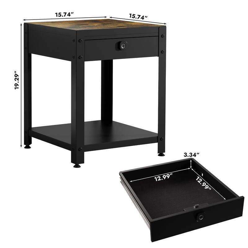 Roomfitters Square Coffee Table with Hidden Compartment and Fingerprint Lock, Steel, Black and White Faux Marble