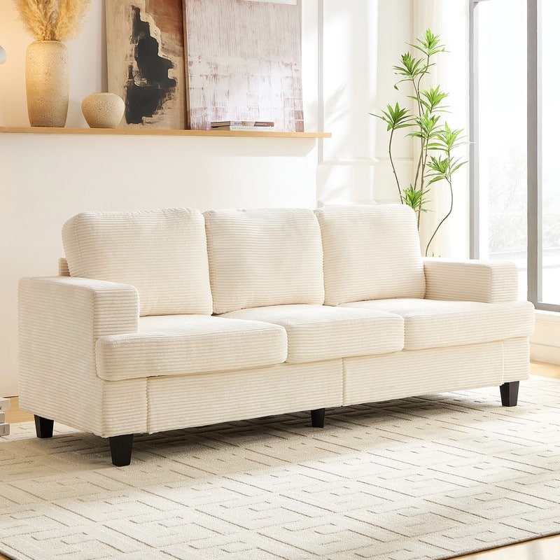 Mixoy 82" Corduroy Sectional Sofa Couch,Cloud Sleeper Comfy Upholstered 3-Seater Sofa - BEIGE - Symmetrical