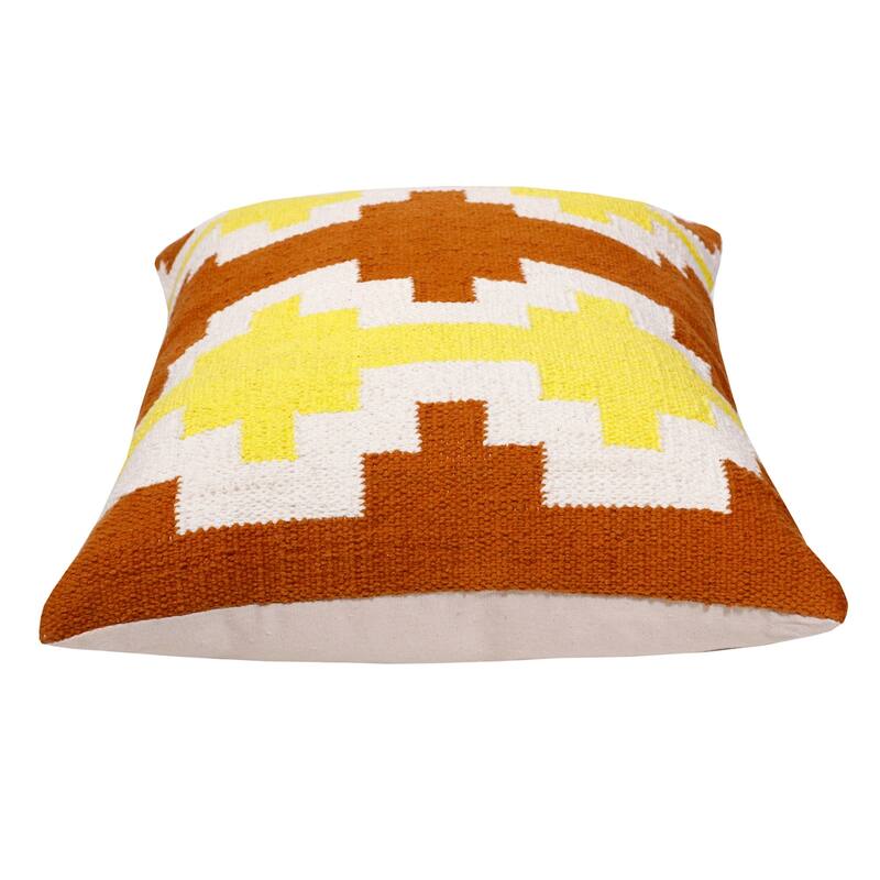 Handwoven Overtufted Geometric Cotton Throw Pillow Cover - 20" - Orange and Yellow