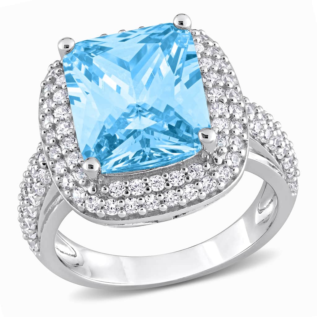 Miadora 13 5/8ct TGW Light Blue Pastel & White Cubic Zirconia Ring in Sterling Silver