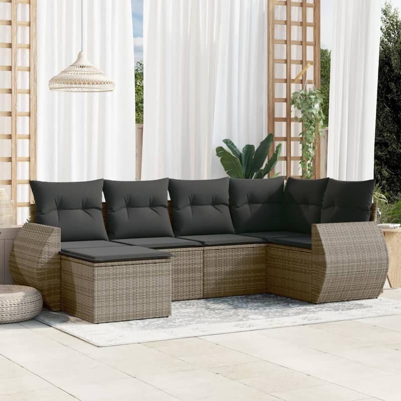 vidaXL Patio Sofa Set with Cushions Outdoor Furniture 7 Piece Poly Rattan - 21.7 x 21.7 x 14.6 - Gray without table