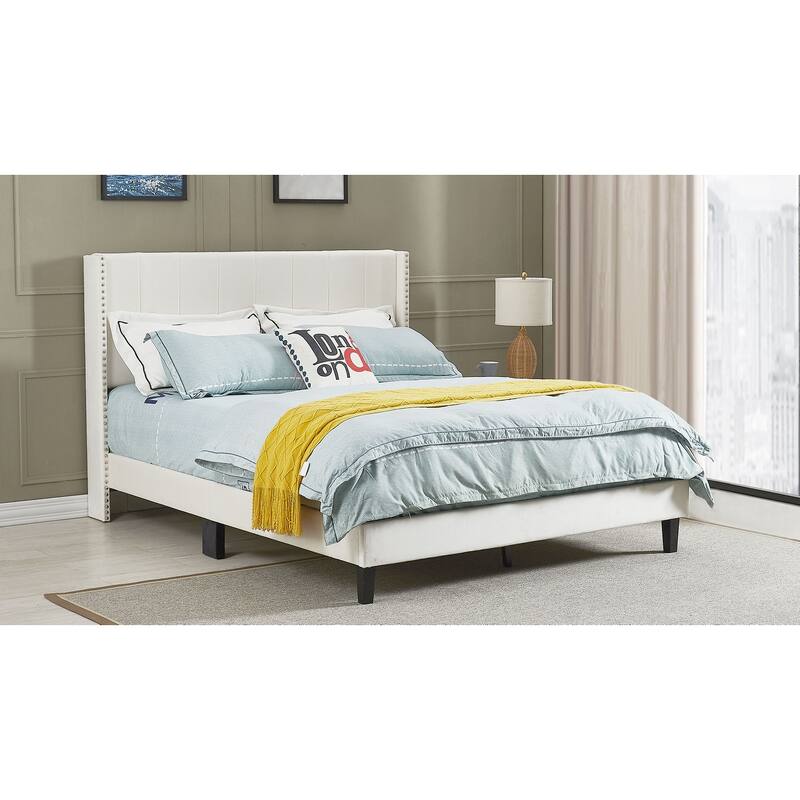 Bed Frame/Velvet Upholstered Bed Frame with Vertical Channel Tufted Headboard