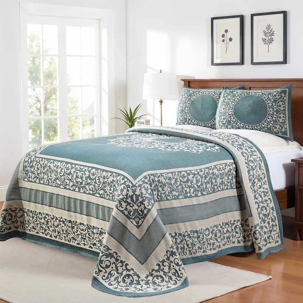 Cotton Blend Oversized Vintage Floral Scroll Bedspread Set by Superior