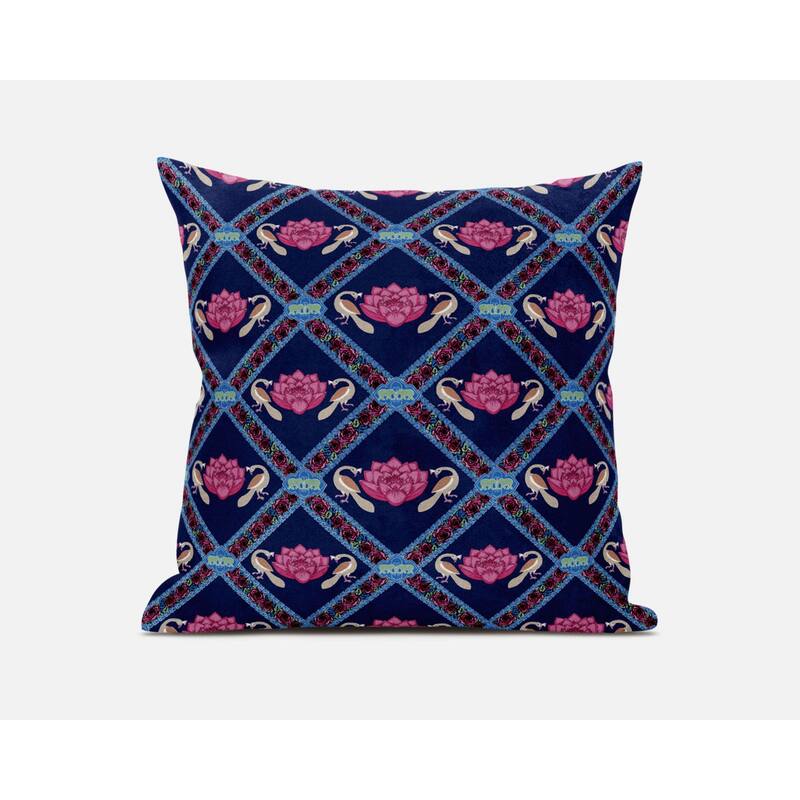 Amrita Sen Lotus Peacock Rose Faux Suede Throw Pillow