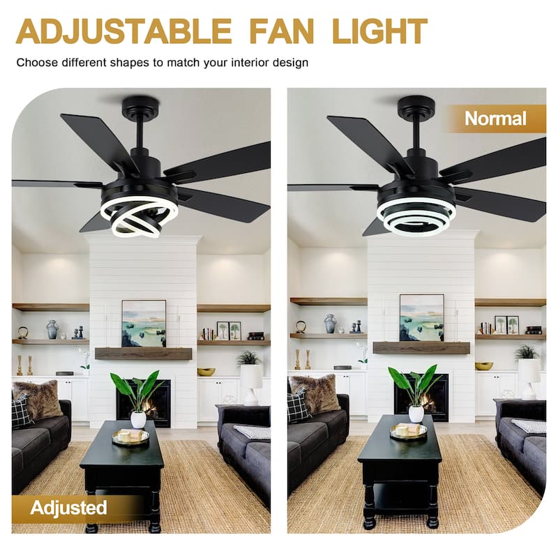Cusp Barn 52"/72" Modern Large Dimmable LED Ceiling Fan with Lights and Remote, Reversible 8-Blade DC Motor DIY Shape Chandelier