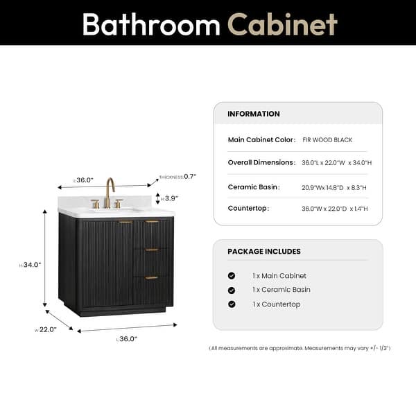 dimension image slide 1 of 9, Cadiz Bath Vanity with Composite Stone Top without Mirror