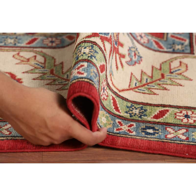 Hand Knotted Oriental 100% Wool Carpet Traditional Geometric Red Kazak Area Rug - 10' 0'' X 7' 11''