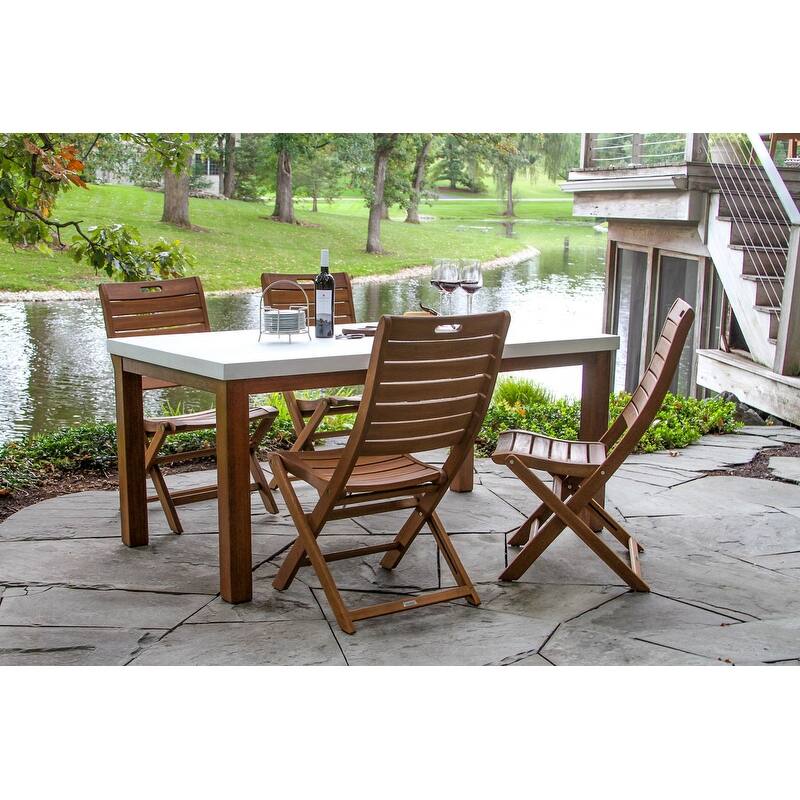 Nadine 5 pc. Ivory Composite Dining Set with Folding Chairs