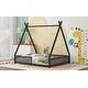 preview thumbnail 4 of 10, Metal Full Size House Platform Bed with Triangle Structure, Contemporary Style Kids Bed Frame with Guardrail for Bedroom, Black