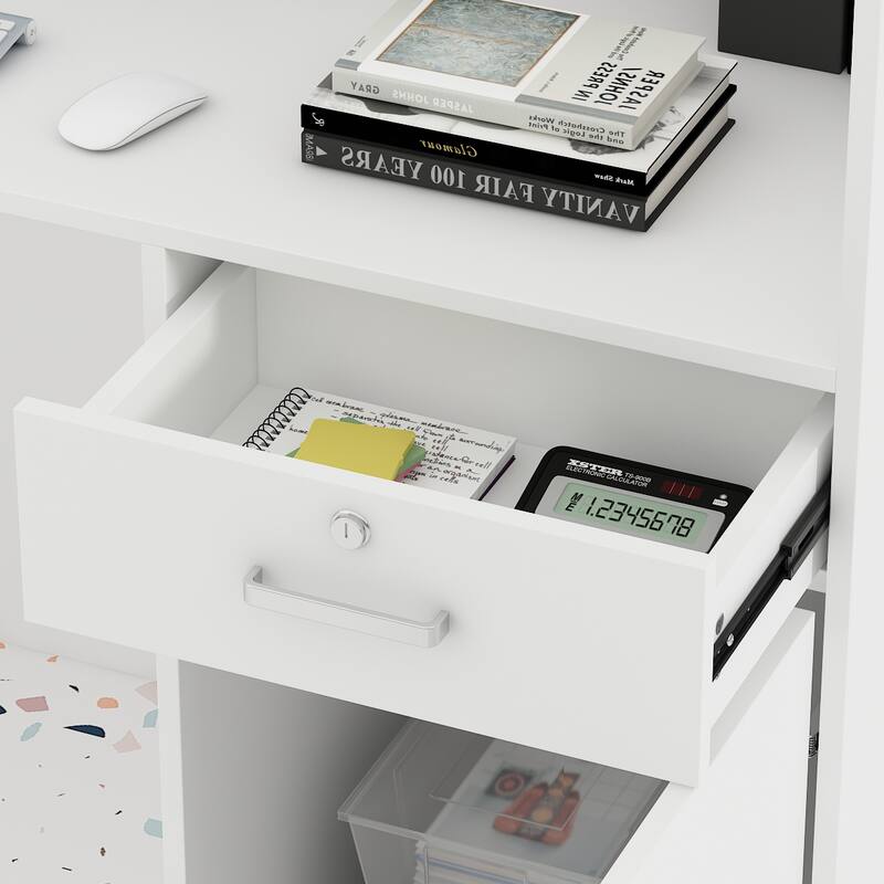 Timehchee 55.1"W 43.3"H Rectangular Wood Reception Desk White