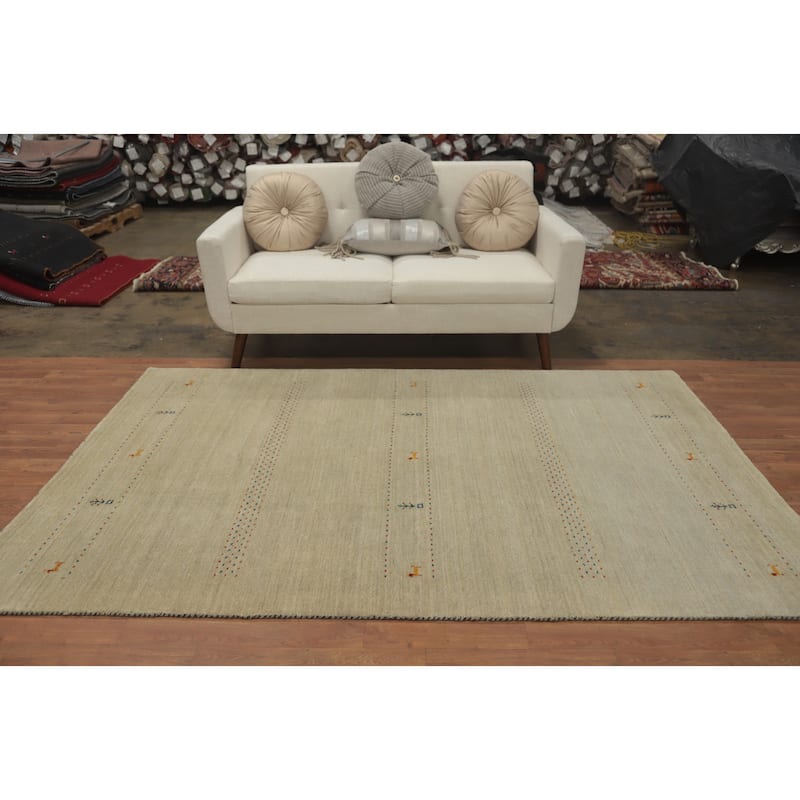 Hand Knotted Oriental 100% Wool Carpet Tribal Animal Pictorial Beige & Ivories Gabbeh Area Rug - 7' 11'' X 4' 11''