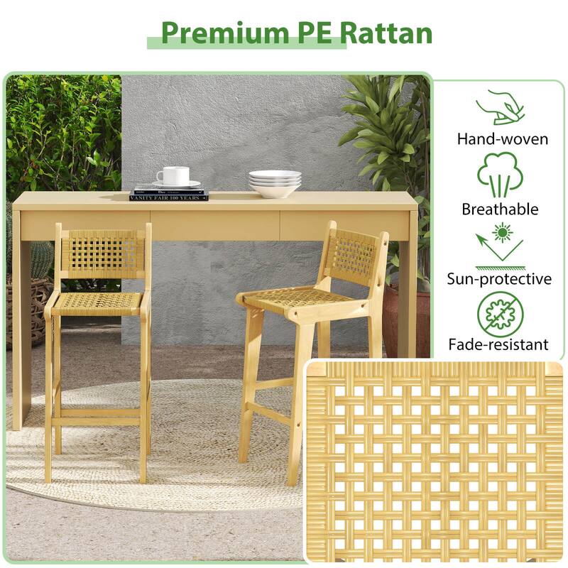 Costway 1/2/4 PCS Patio Teak Wood Bar Stool Outdoor Bar Height Chair - See Details
