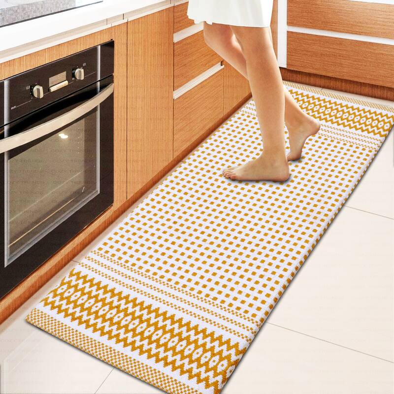 Kitchen Runner Rug/ Mat Cushioned Cotton Hand Woven Anti-Fatigue Mat Kitchen/Bathroom/Bed side 18x48'' - 18''x48'' - Box Mustard