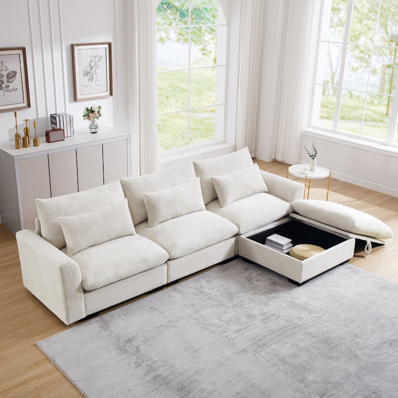 GDFStudio- Ravenscroft Corduroy Modular Sofa With Storage Ottoman