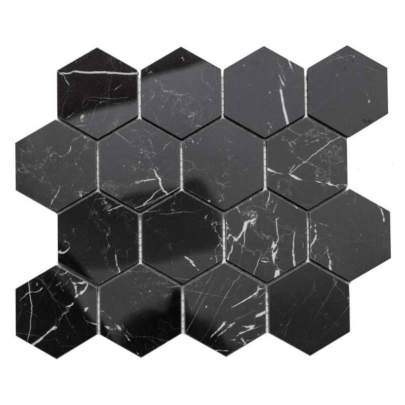 Stately Hex 11x14 Polished Porcelain Mosaic Tile - Floor, Wall, Backsplash