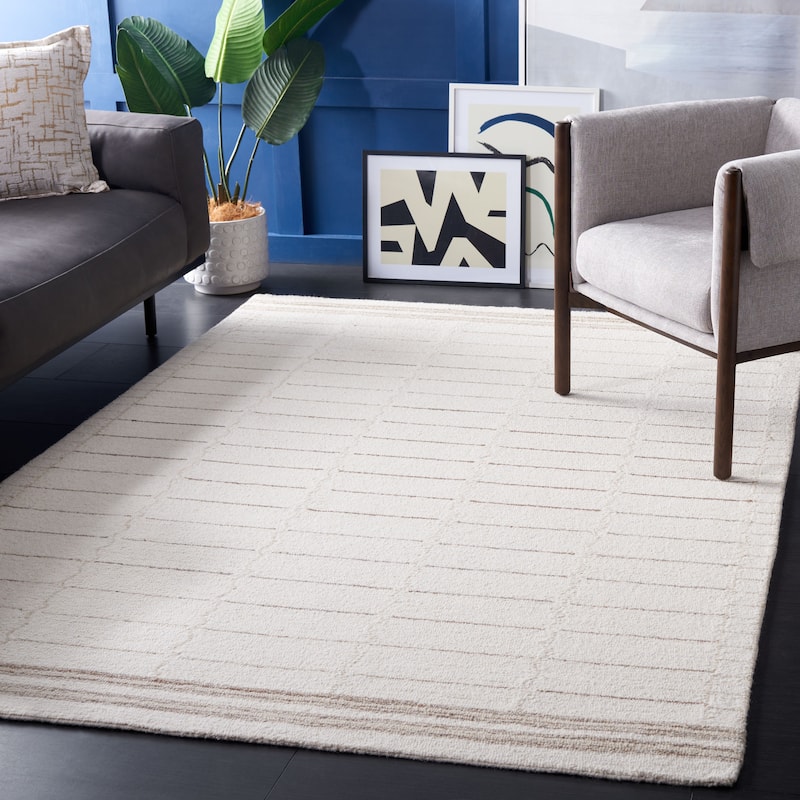 SAFAVIEH Handmade Metro Spyrini Modern Stripe Wool Rug - 3' x 5' - Ivory/Brown