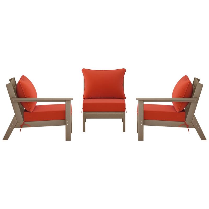 Birchwood All Weather HDPE Outdoor Patio Deep Seating Weathered Wood Sofa With Cushions (3-Piece)
