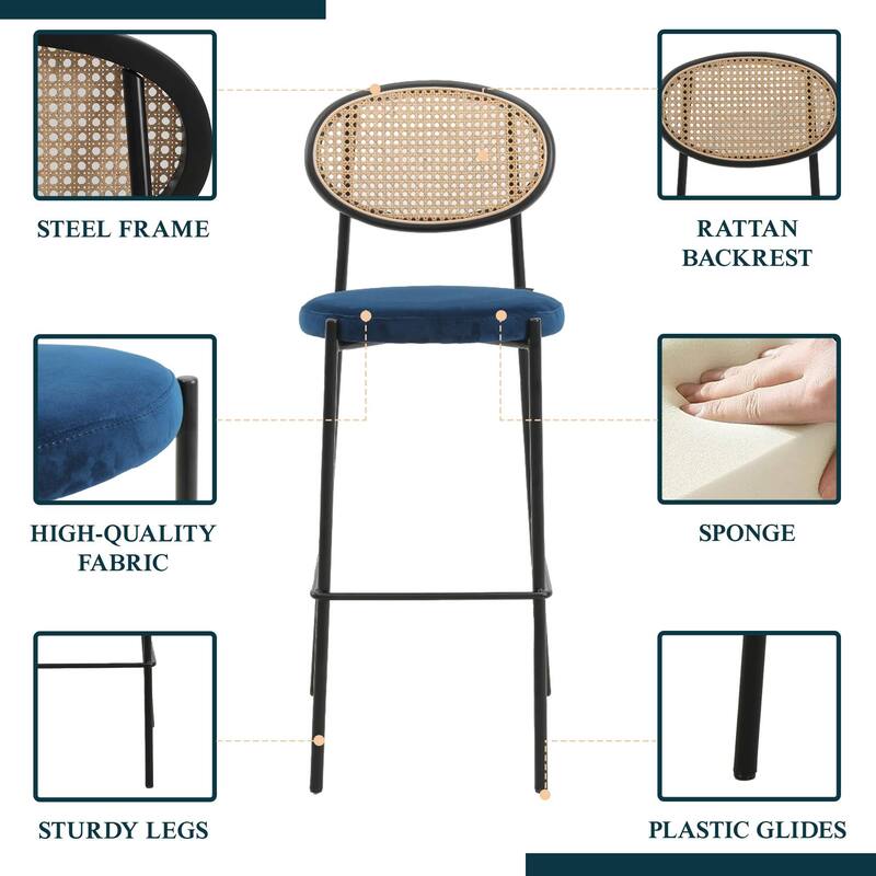 LeisureMod Euston Modern Wicker Bar Stool with Powder Coated Steel Frame - 42"