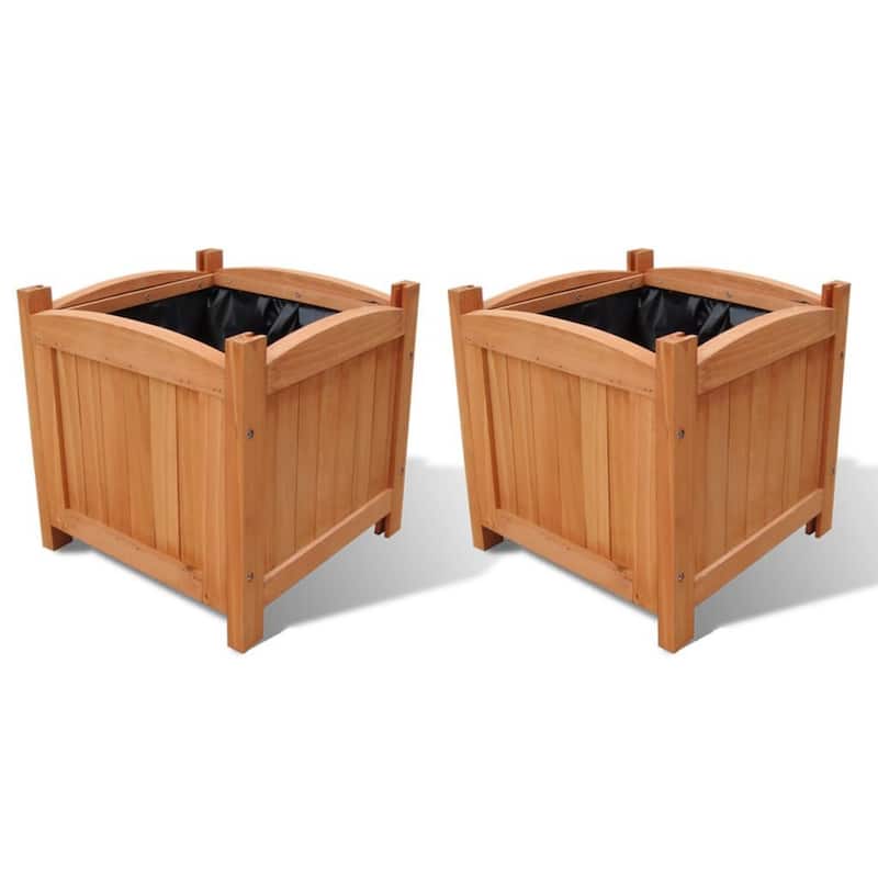 Outdoor Planter Set of 2, 12 Inch Square Natural Brown Solid Wood