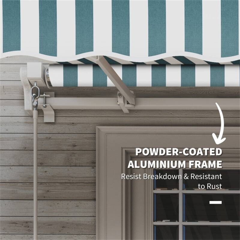 Green White Aluminum Steel Retractable Patio Awning with UV and Water-Resistant Fabric - 141.7 x 96.5 x 59.1 in