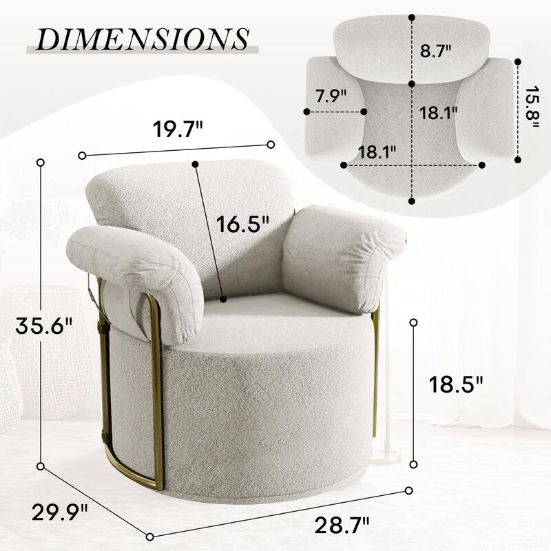 Modern Swivel Boucle Accent Chair Lounge Chair with Gold Metal Base