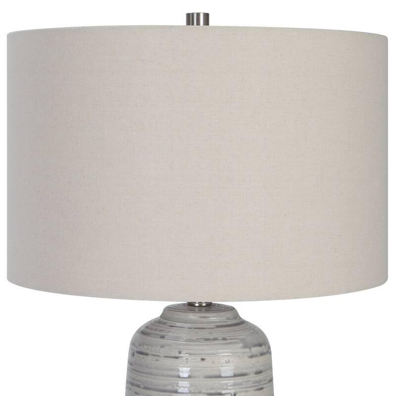 Urn Style Ceramic Table Lamp with Drum Shade - 24.75" - Gray and White