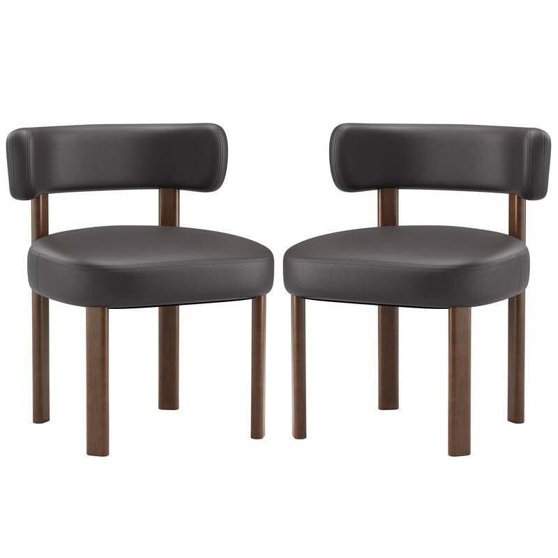 Modern Upholstered Dining Chairs with Solid Wood Legs Ergonomic Backrest - Set of 2 - Black - Set of 2