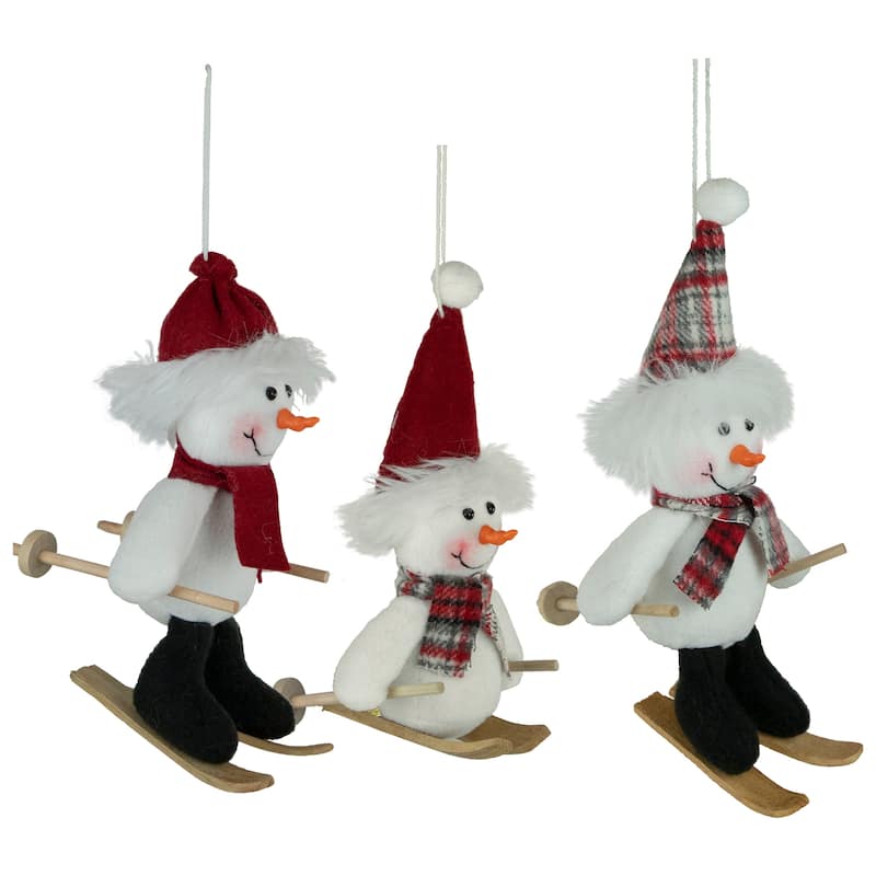 Set of 3 Sporty Skiing Snowmen Christmas Ornaments 9.5"