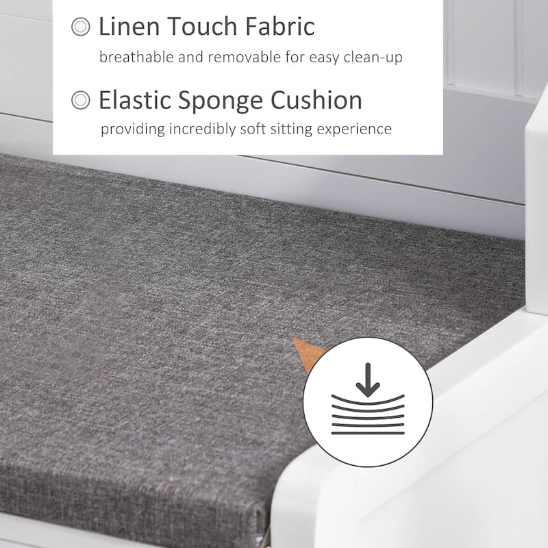 Modern Coat Rack with Shoe Rack 2 Drawers 4 Hooks and Padded Seat Cushion, for Entry and Hallway, White