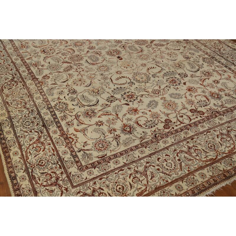 Hand Knotted Oriental 100% Wool Carpet Traditional All-Over Beige & Ivories Tabriz Area Rug - 11' 0'' X 7' 0''