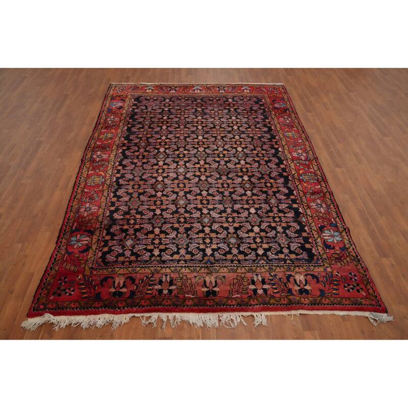 Hand Knotted Oriental 100% Wool Carpet Traditional Floral Navy Blue & Blues Lilian Area Rug - 10' 3'' X 7' 2''