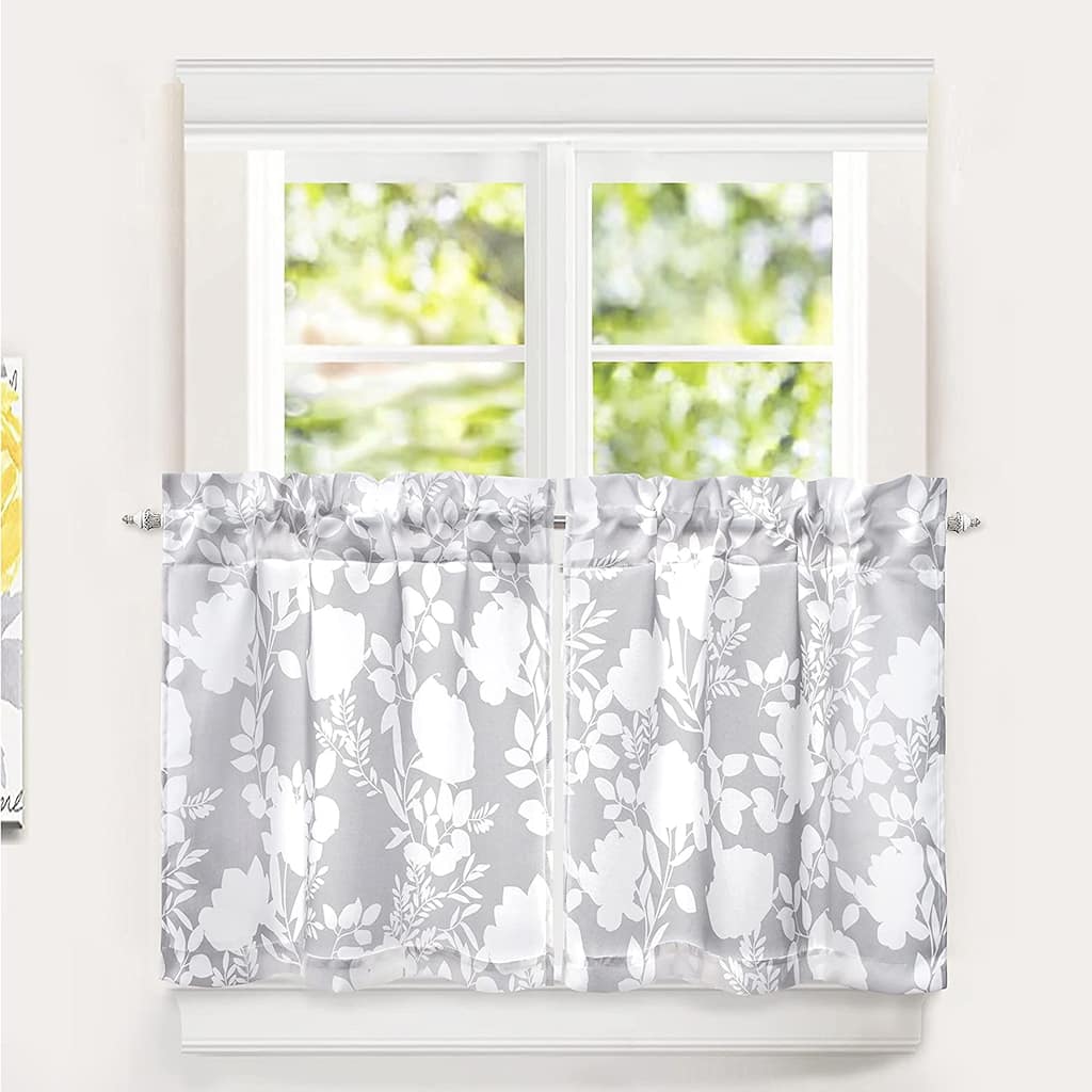 DriftAway Tier Curtains for Kitchen Windows Floral Delight Botanic Pattern Set of 2 Rod Pocket Window Treatment - 30''Wx24''L