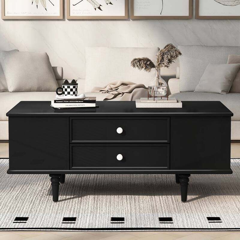 Rectangle Coffee Table with Two Side Hidden Storage Compartments - Black